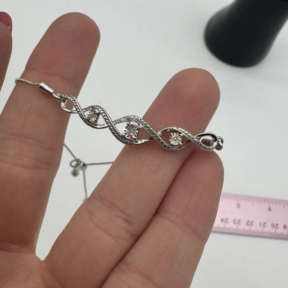 Kay 925 Sterling Silver Diamond Accent Infinity Bolo Bracelet Adjustable‎